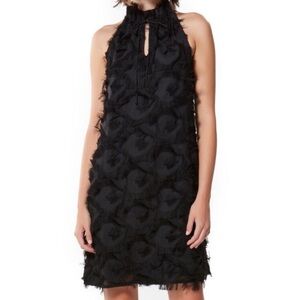 ABBEY GLASS Black Dress Sz S Joanne Eyelash Feather Fringe V Neck Sleeveless